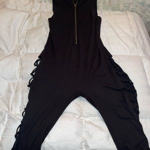 Black one piece mid length with cut out sides